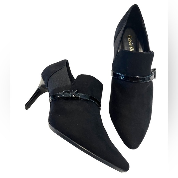Calvin Klein Black sz. US 6 Suede Patent Leather Jaclyn Heels Booties Shooties - Picture 2 of 12